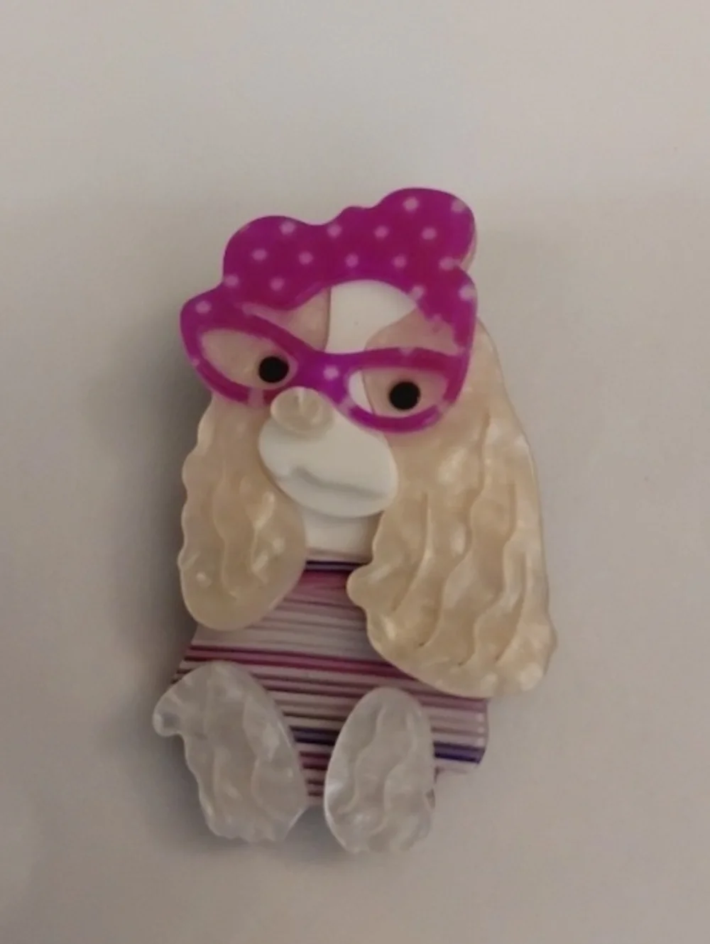 FASHIONISTA  Dog Brooch with Purple AND PINK POLKADOTS